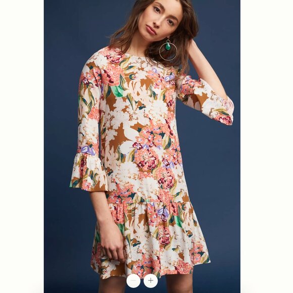 Anthropologie Kachel Zohra Silk Peplum Floral Dress‎ Size 6 - Picture 1 of 11